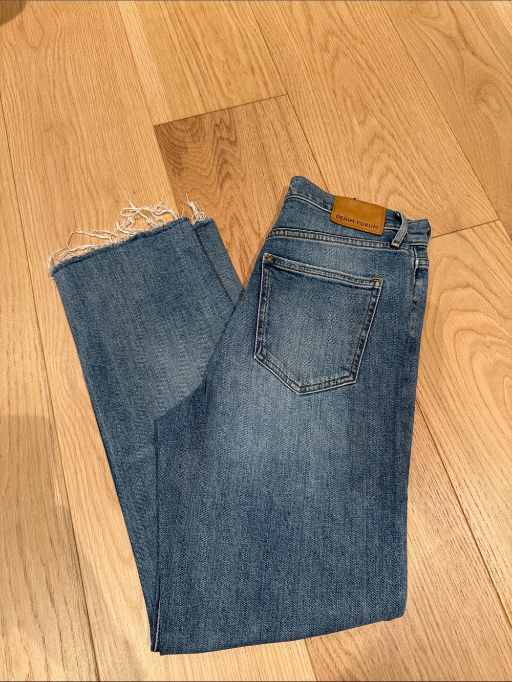 Denim Forum The Arlo High Rise Straight Jeans with Frayed Hem